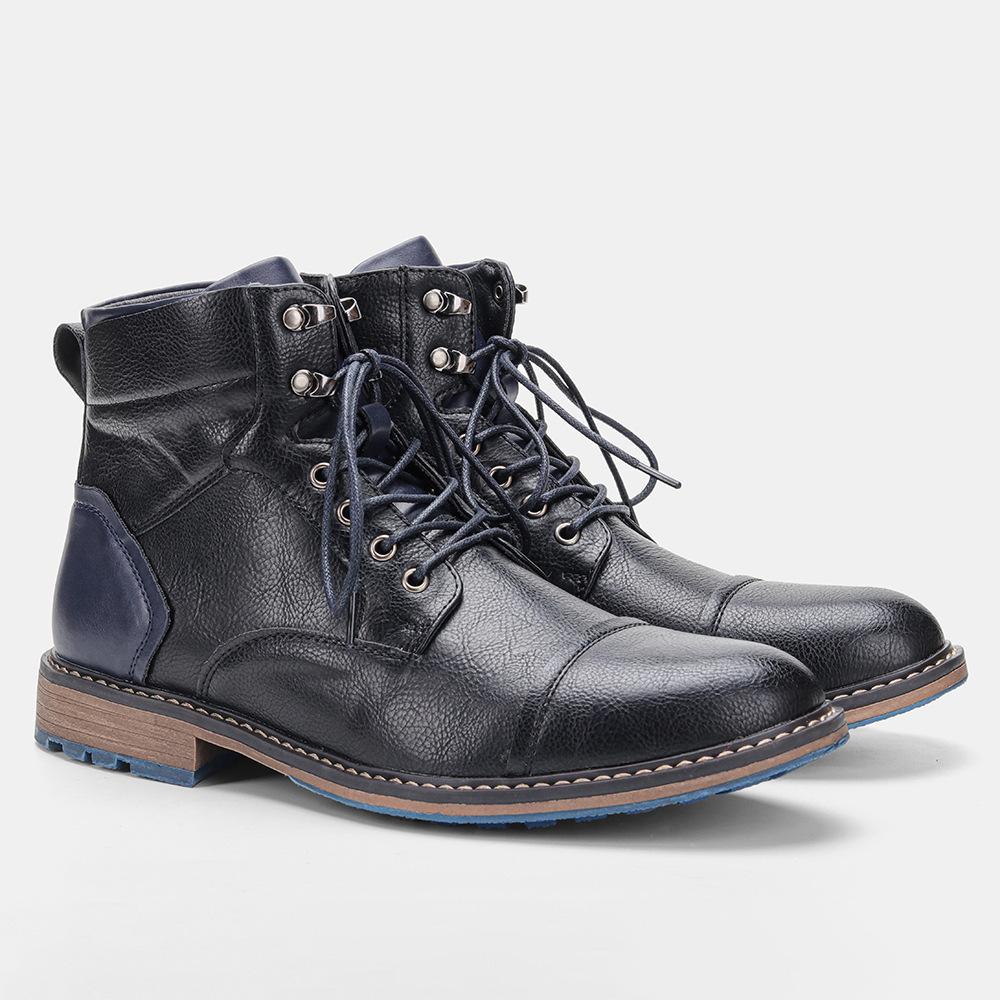 Men's Boots New Plus Size Men's Leather Boots Single Boots Fashionable Workwear Short Boots High Top Shoes