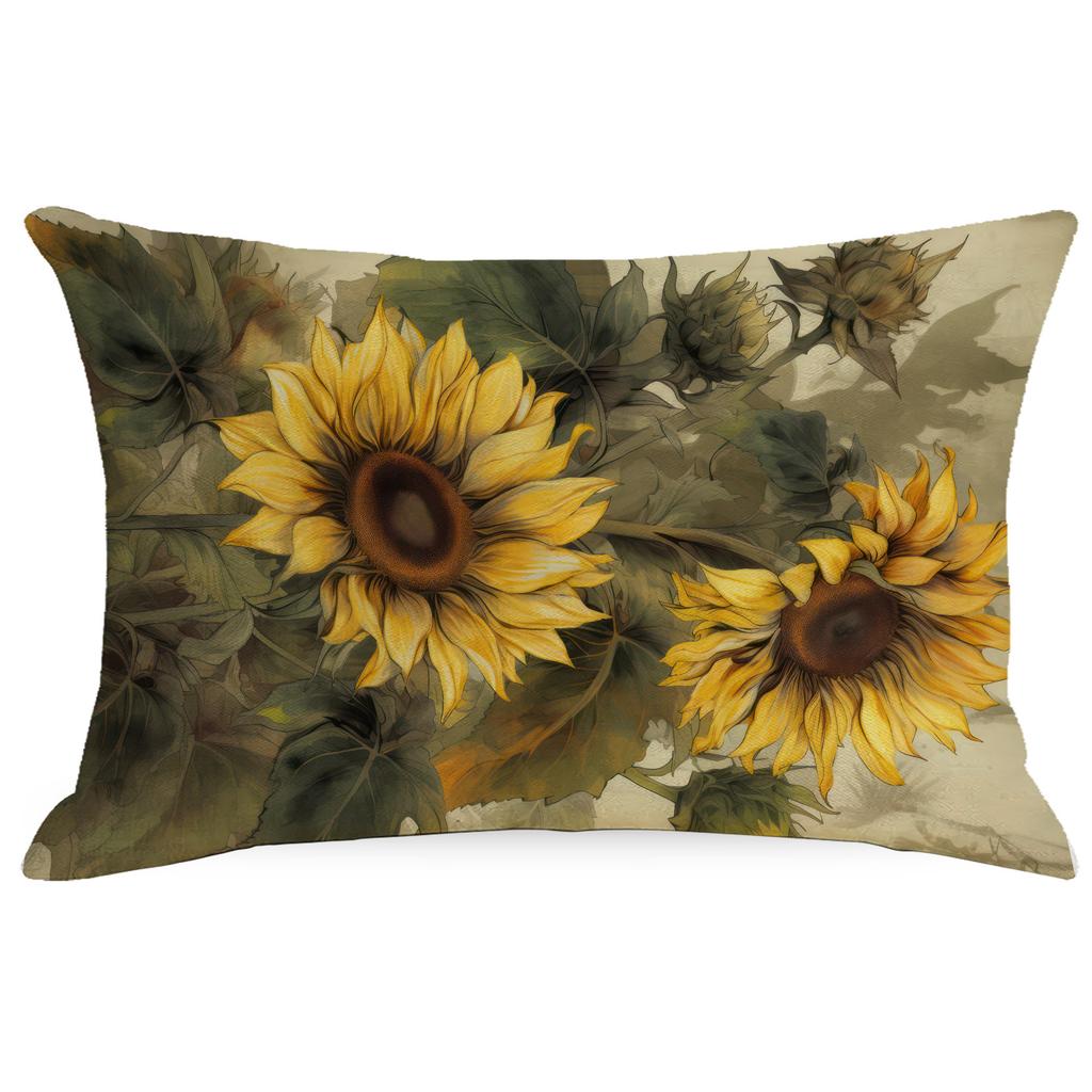 Flowers And Plants Sunflower Linen Pillow New Sofa Pillow Home Printed Pillow Case Premium Durable Quality Useful