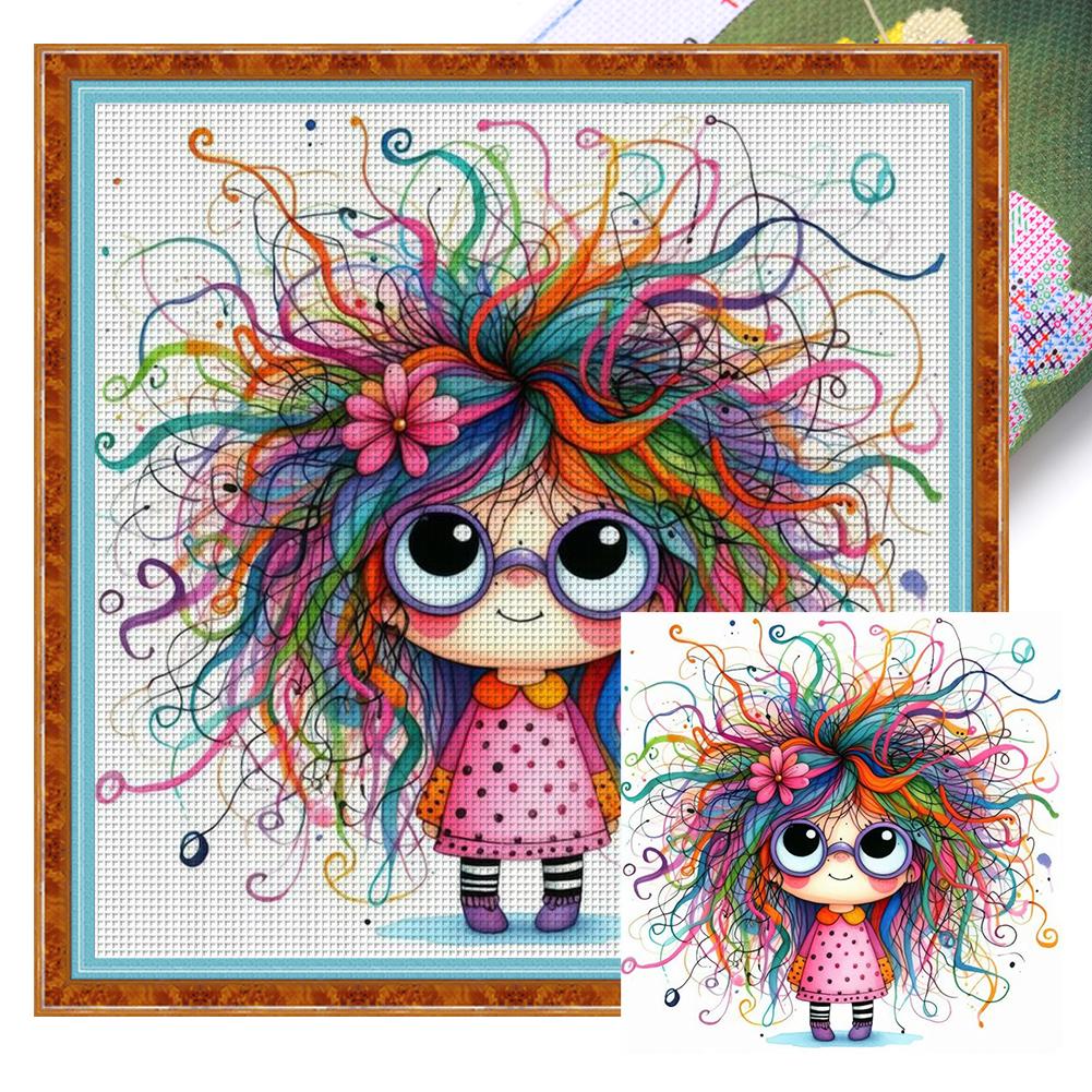 Full Embroidery Eco-cotton Thread 11CT Printed Girl Cross Stitch Kit Art