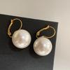 14K real gold electroplated round resin pearl ear buckle simple retro versatile earrings niche high-end earrings women