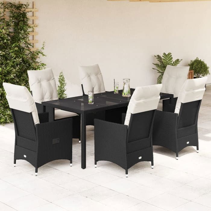 VidaXL Ensemble à manger de jardin coussins 7pcs Noir Résine tressée, ensemble de salle à manger d'extérieur, meuble de 3276697