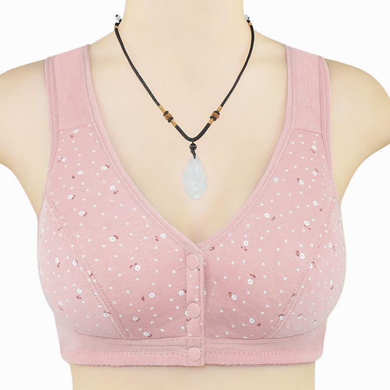 Large size middle-aged and elderly front buckle printing no steel ring bra vest underwear comfortable and simple soft cotton