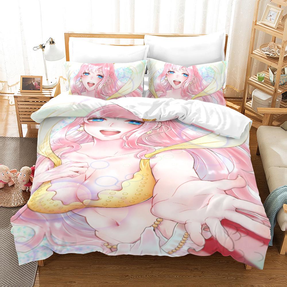 Cartoon Girl Bedding Set Home Quilt Cover Pillowcase Double Bed Full Size Bedspread Set Washable Zipper Comfortable Home Decoration