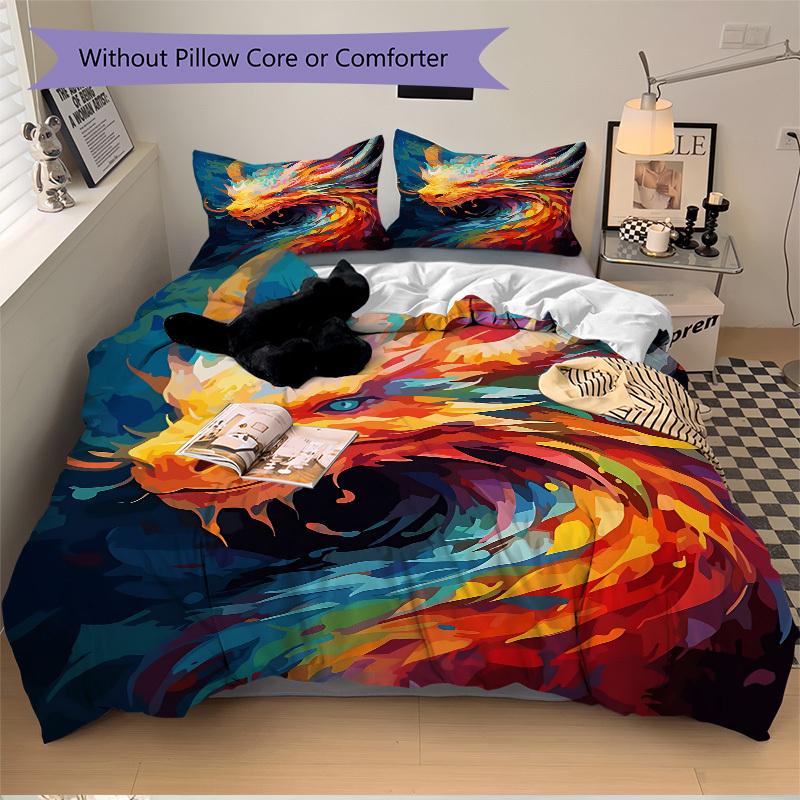 3pcs bedding set Dragon Artwork Includes 1 Comforter + 2 Pillowcases, Without Pillow Inserts, Soft Comfortable, Lightweight Breathable, Prin