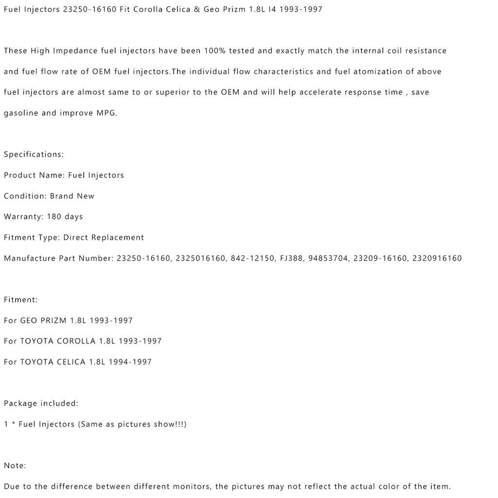 1PCS Fuel Injectors 23250-16160 Fit Corolla Celica & Geo Prizm 1.8L I4 1993-1997