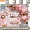 D Pink Floral Rose Gold Birthday Backdrop Glitter Balloon Themed Party Photography Background
