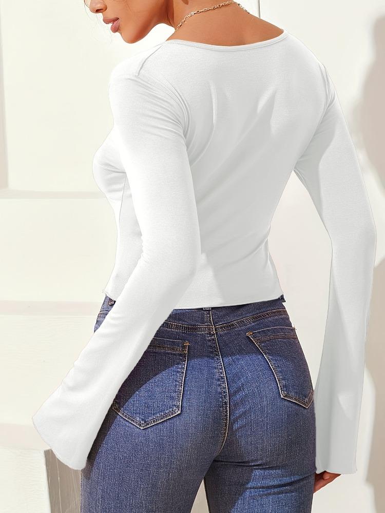 Autumn Winter Solid Slim Base Layer T Shirt Long Sleeve Shirt Women's Sexy V Neck Fashion Daily Basic Office Lady Casual Slim Fit Ladies Elegant Top