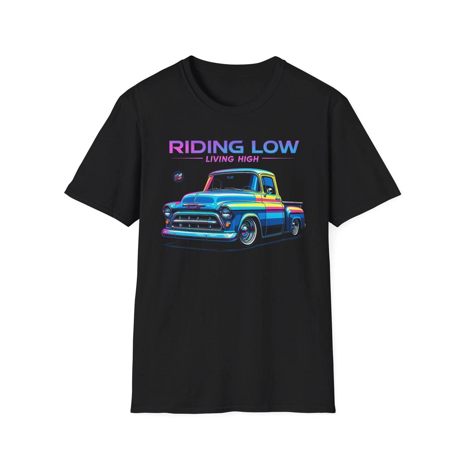 1953 Chevy 3100 Lowrider Truck T-Shirt Riding Low Living High Neon Graphic Tee XS