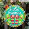 2D Flat Aluminum "Hello Summer" Decorative Signs and Plaques, Available In Various Sizes. Flip-flop Daisy Pattern Metal Wall Decorations, Suitable