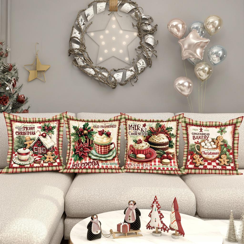 Christmas Decoration Pillow Cover with Gingerbread Pastry Old-fashioned Style Design Home Living Room Sofa Cushion Cover