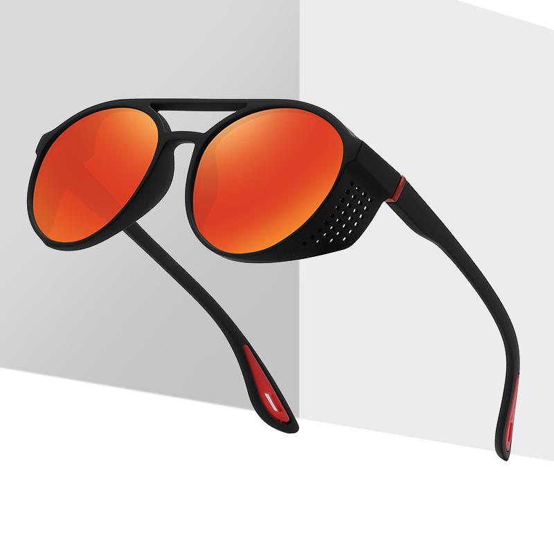 New Circular Steampunk Polarized Sports Sunglasses Trendy Double-Bridge Side-Cutout Shades Unisex Design for Fishing and Driving