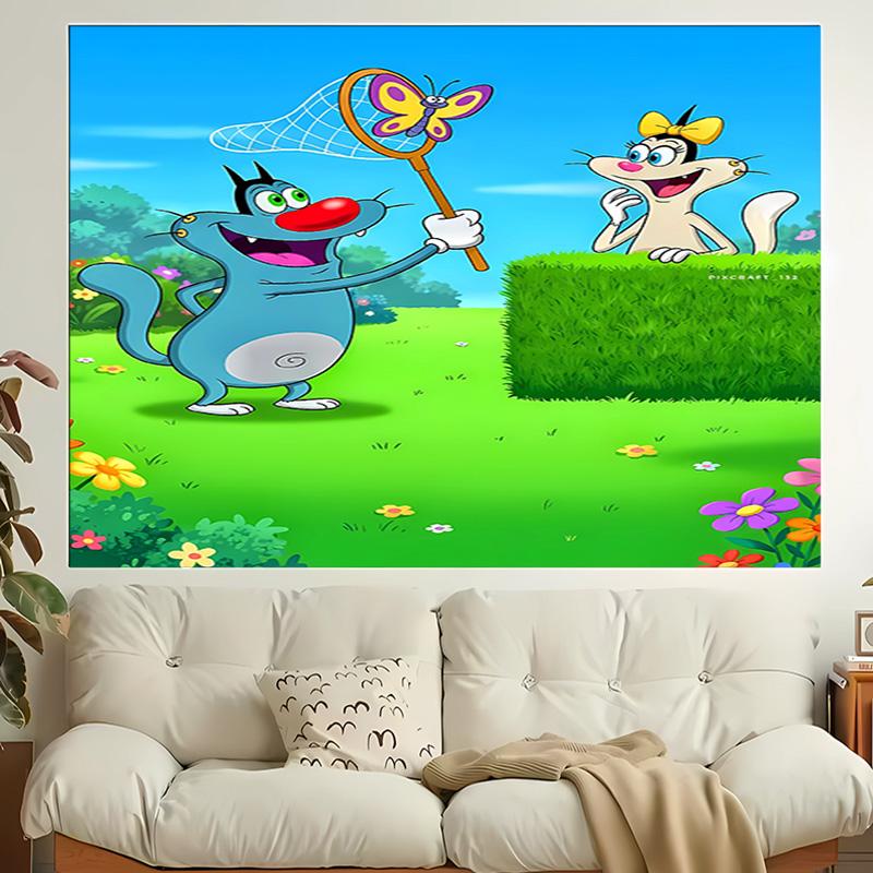 1pc Oggy and the Cockroaches Tapestry, Living Room, Bedroom, Office, Party Decor, Ideal Festive Gift