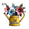 Indoor Outdoor Metal Wall Art Rustic Watering Can Art, Flower Butterfly Welcome Sign, Farmhouse Floral Sculptures Iron Hanging Decor for Porch Garden