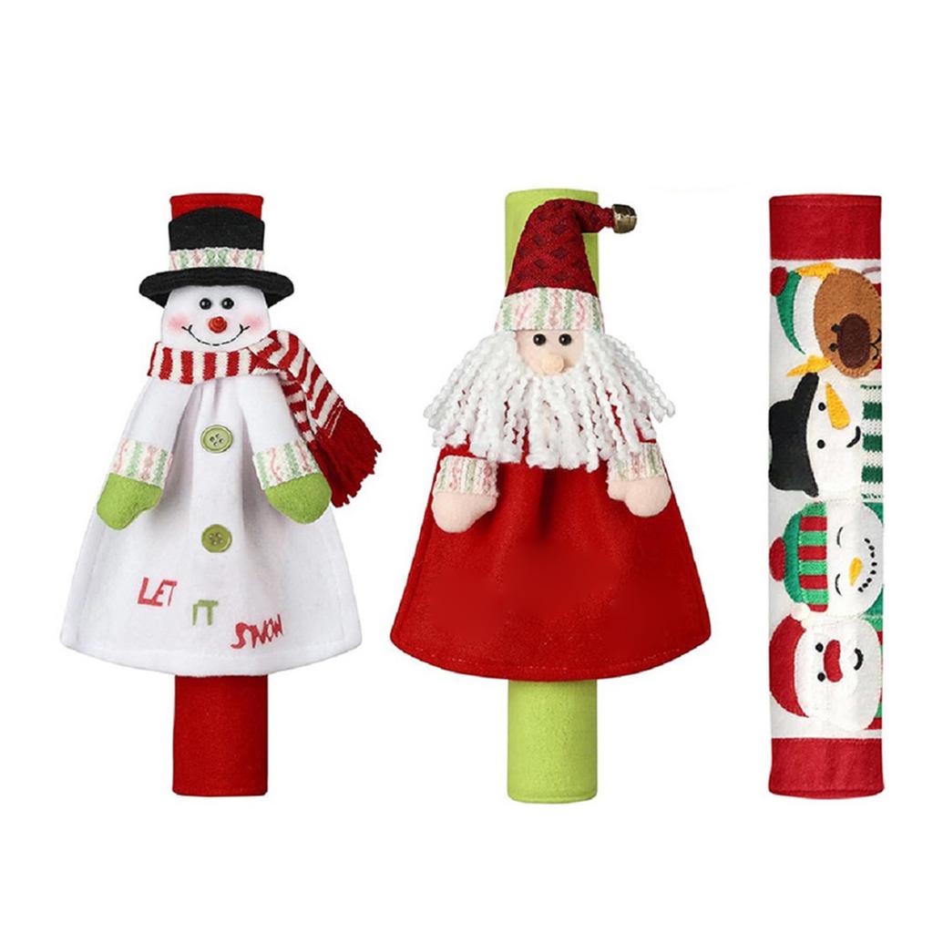 3 Pieces Christmas Refrigerator Handle Covers Home Decoration Cartoon Kitchen Appliance Handle Covers For Ornaments Fridge