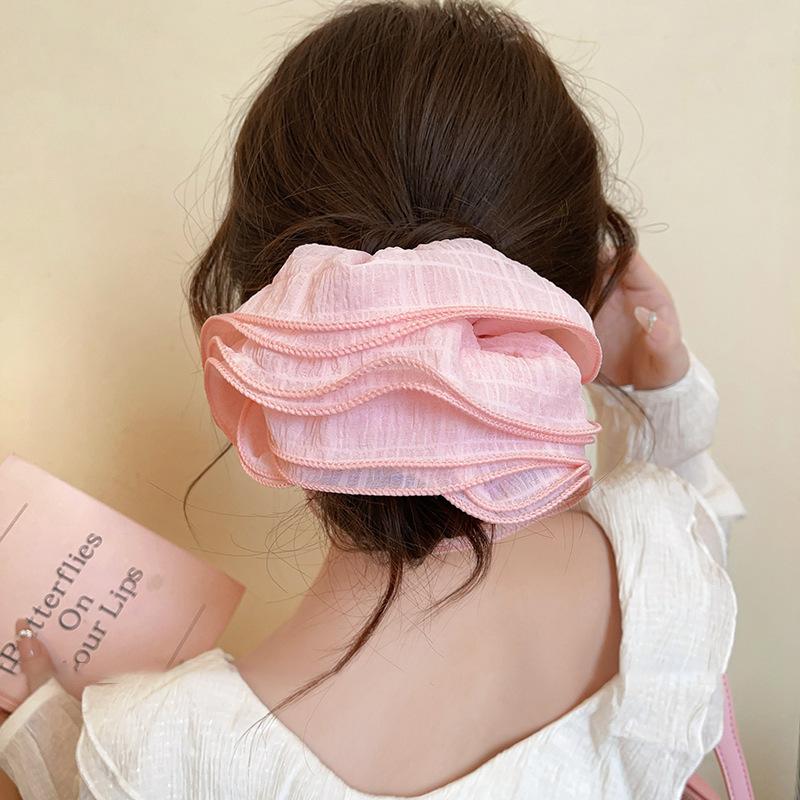 Early spring fresh large intestine hair band simple striped lace headband 2025 new high-end rubber band women's hair tie rope