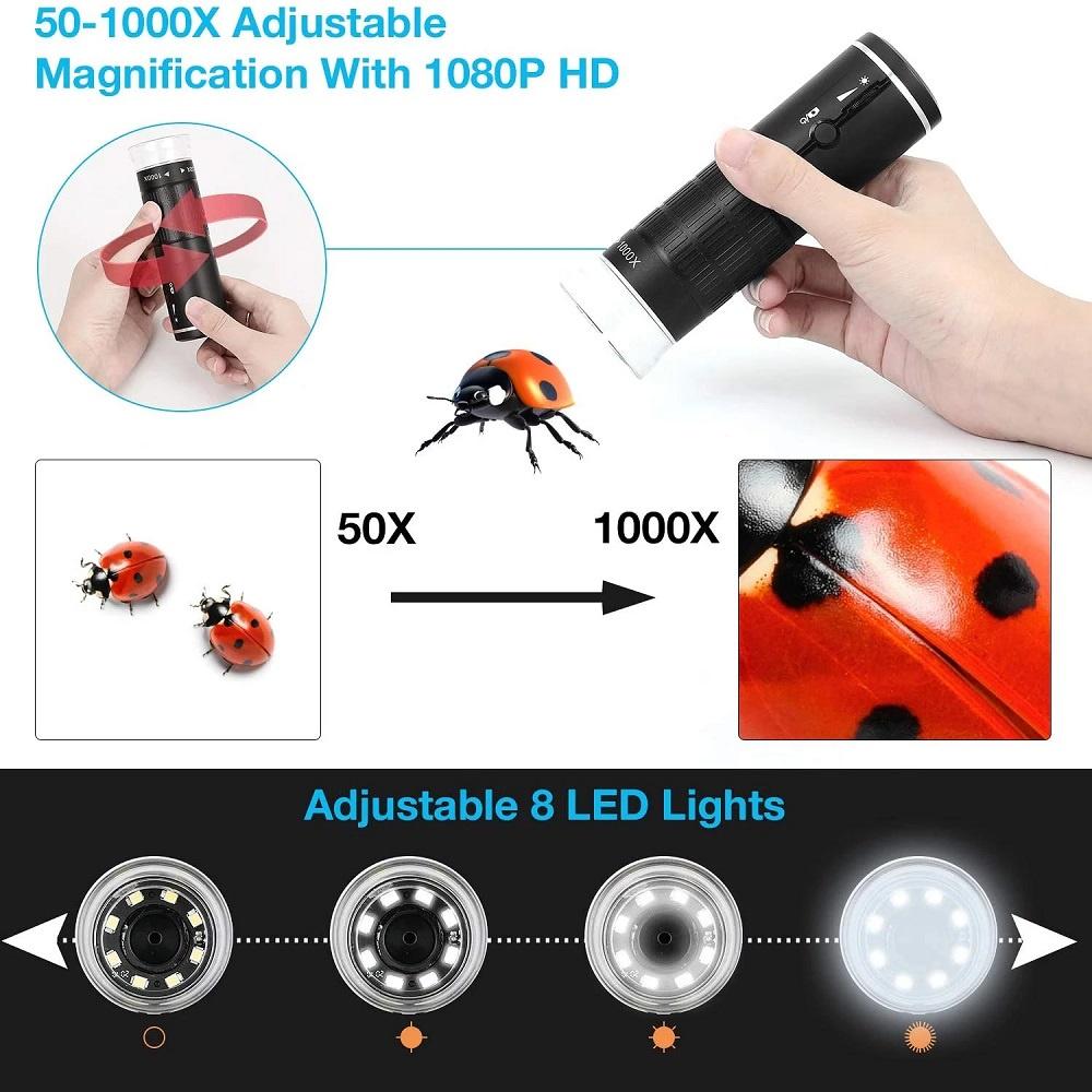 3 In 1 HD 1000X Digital Microscope LED USB WiFi Microscope Mobile Phone Microscope Camera with Stand for Smartphone PCB Inspection Tools