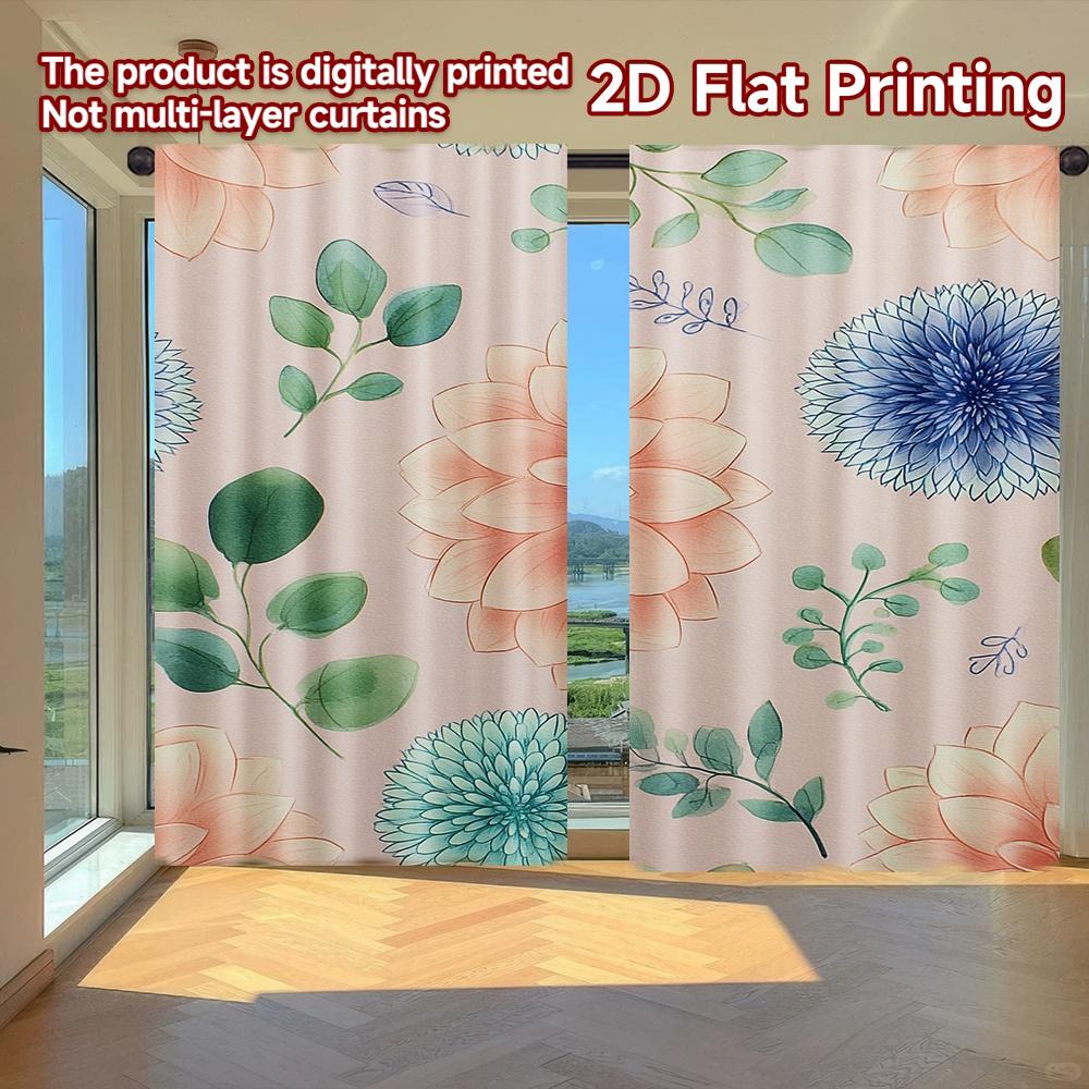 

Set Of 2 Flat Printing Curtains Without Rod Floral Watercolor Bouquet April Fools Is Day Holiday Made Polyester Machine Washable W100*H70(CM)-Rod Pocket&2PCS
