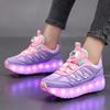 Four-wheel Running Shoes Detachable Flat Shoes Rechargeable USB Luminous Sports Light Shoes Girls Roller Skates Boys Shoes