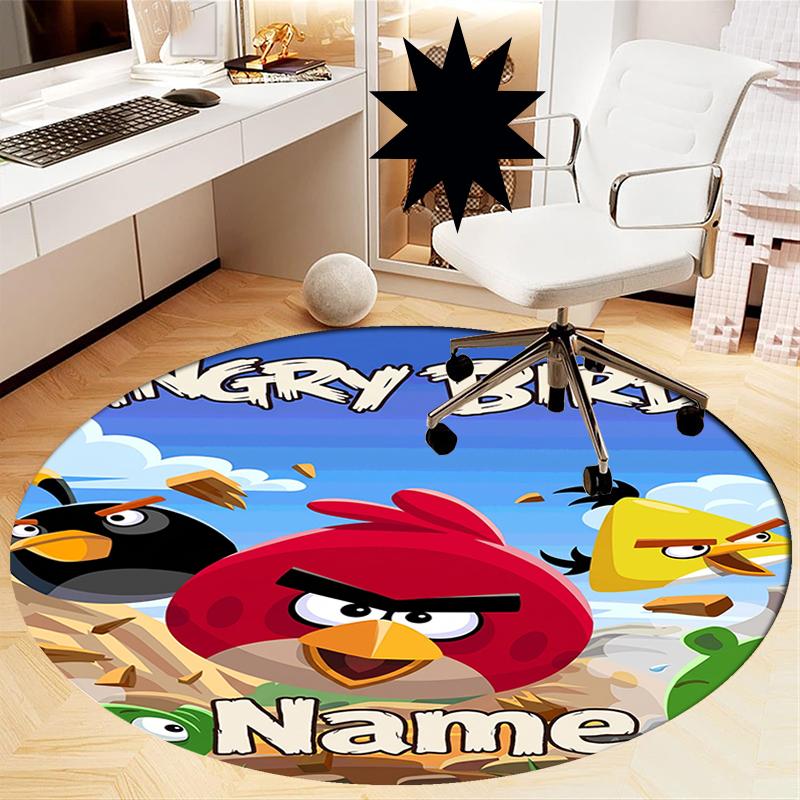 Custom Name Angry Birds Printed Round Rug Carpet Chair Rug Area Rug Entryway Doormats,for Office Chair Living Room Bedroom Kitchen Room.