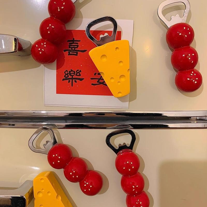 1Pcs Cute Beer Opener Kawaii Candied Haws Cheese Refrigerator Magnets Home Decor Kitchen Gadgets Cute Bottle Opener Key Chain