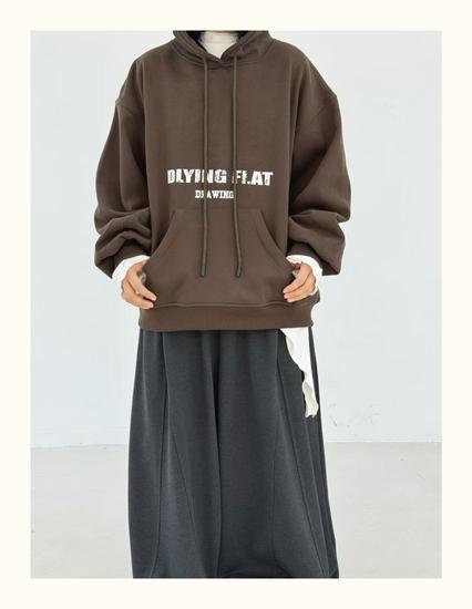 Becabeau Winter Korean-Style Loose Plus-Size Casual Letter Hooded Fleece Sweatshirt