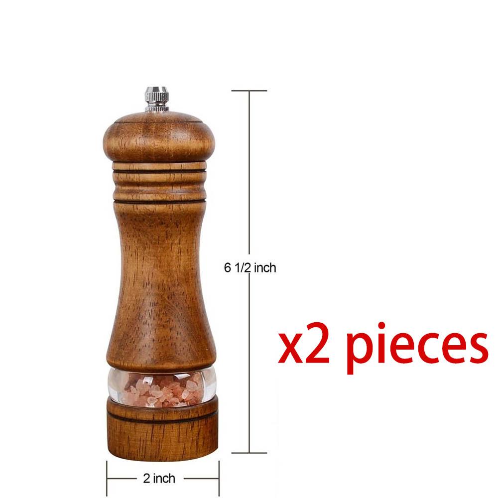Wood Salt and Pepper Grinder Set, Manual Mills with Acrylic Window, Adjustable Ceramic Grinding - 6.5inch