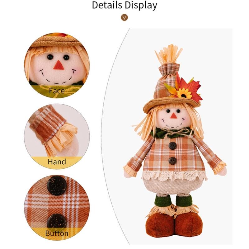 Thanksgiving Harvest Season Scarecrow Ornament Adjustable Doll Tabletop Decoration for Home Retractable Figurine