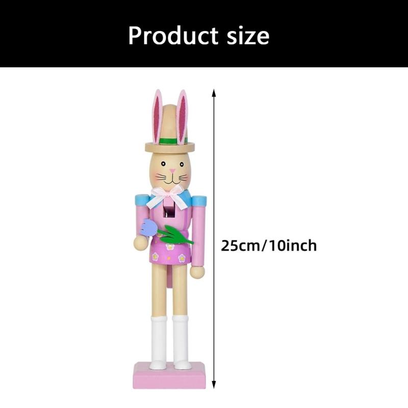 Wooden Rabbit Nutcrackers With Safe Paint 25cm High Decorative Toy for Easter Celebration & Kids Room Mood Gift