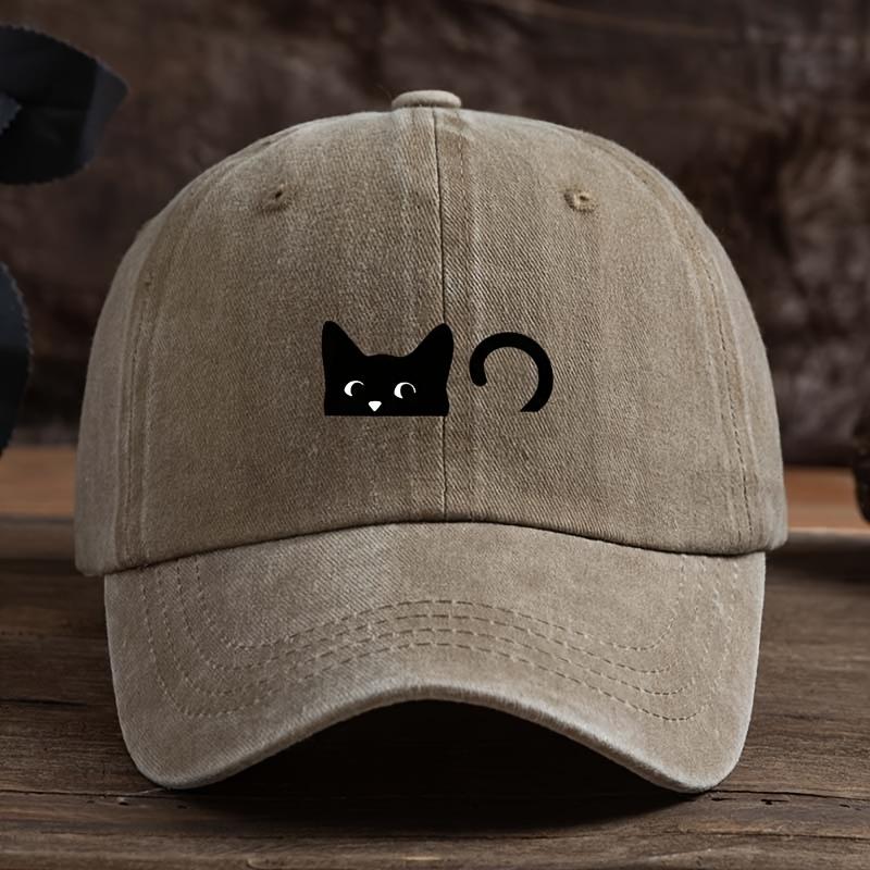 Unisex black cat print baseball cap, fashionable duckbill cap, daily casual outdoor sports