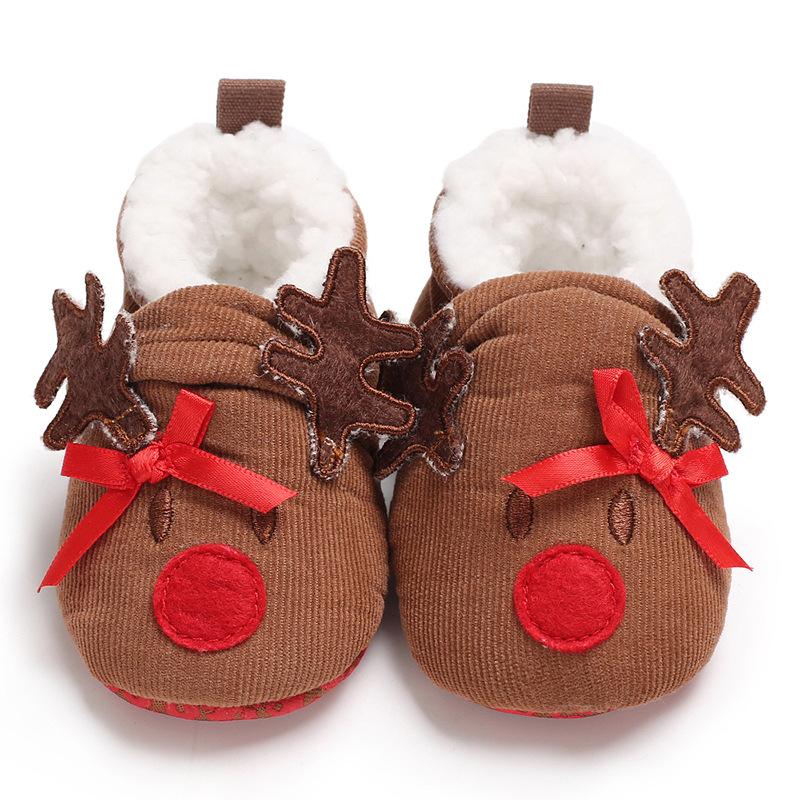 Unisex Baby Christmas Santa Shoes Infant Non-slip Cozy Fleece Booties Newborn First Walking Shoes Boys Girls Winter Warm Slipper