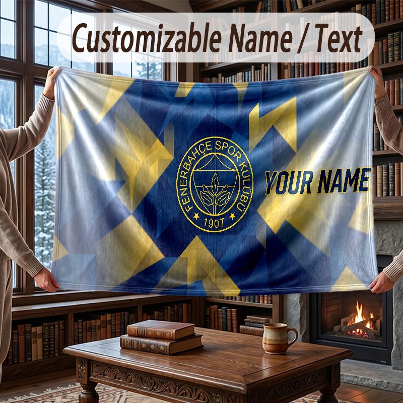 Custom Name Flannel Throw Blanket Fenerbahçe FC Pattern Warm Home Decoration