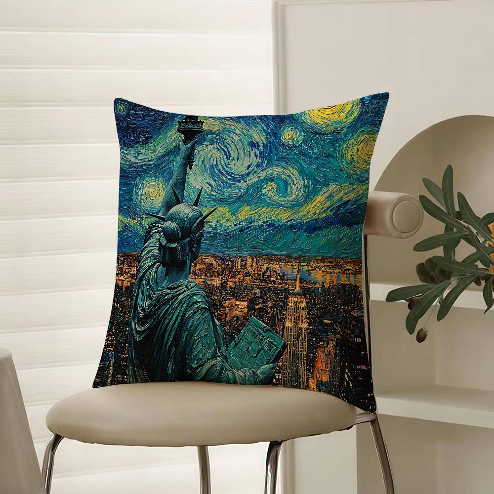 Malowanie Statuy Wolności Poszewka na poduszkę Komfortowa Sofa Łóżko Jedwabista elegancka Niewidoczny zamek błyskawiczny Dekoracyjna poszewka na poduszkę