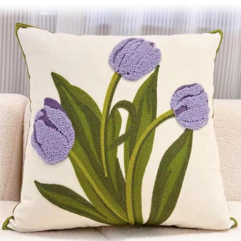 Modern Style Embroidered Tulip Cute Pillow Cover Sofa Living Room Bay Window Decorative Seat Cushion By Pillowcase