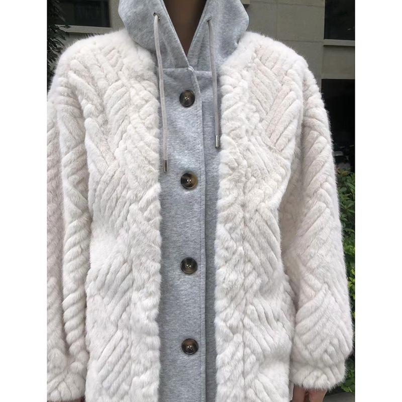 Damski płaszcz ze sztucznego futra jagnięcego i skóry - Jesień/Zima Długi styl