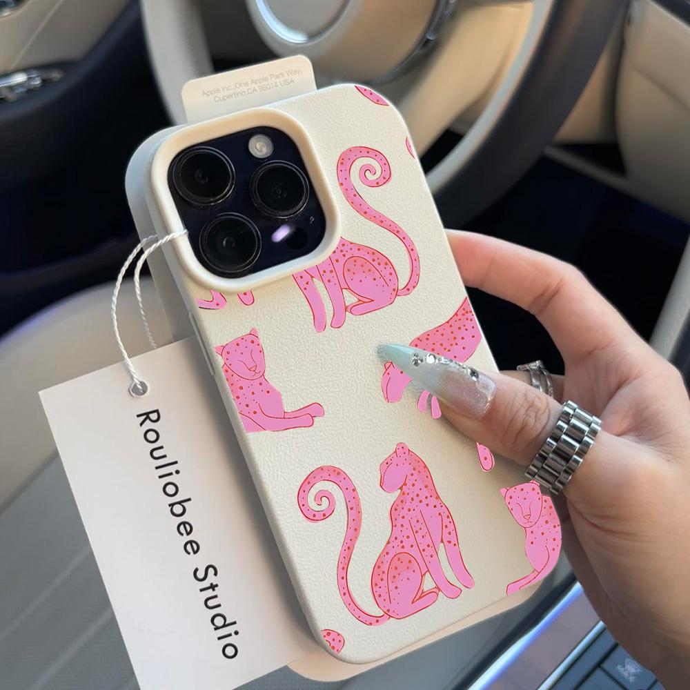 HOT Luxury Pink Leopard Lichee leather pattern Phone Case For iPhone 17 16e 16 15 14 13 12 11 Air Pro Max Plus X XR XSMax Cover