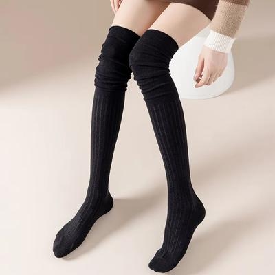 1Pair New Pure Cotton Knee-high Socks Solid Color Keep Warm Long Tight Socks Foot Warmers Fall Winter