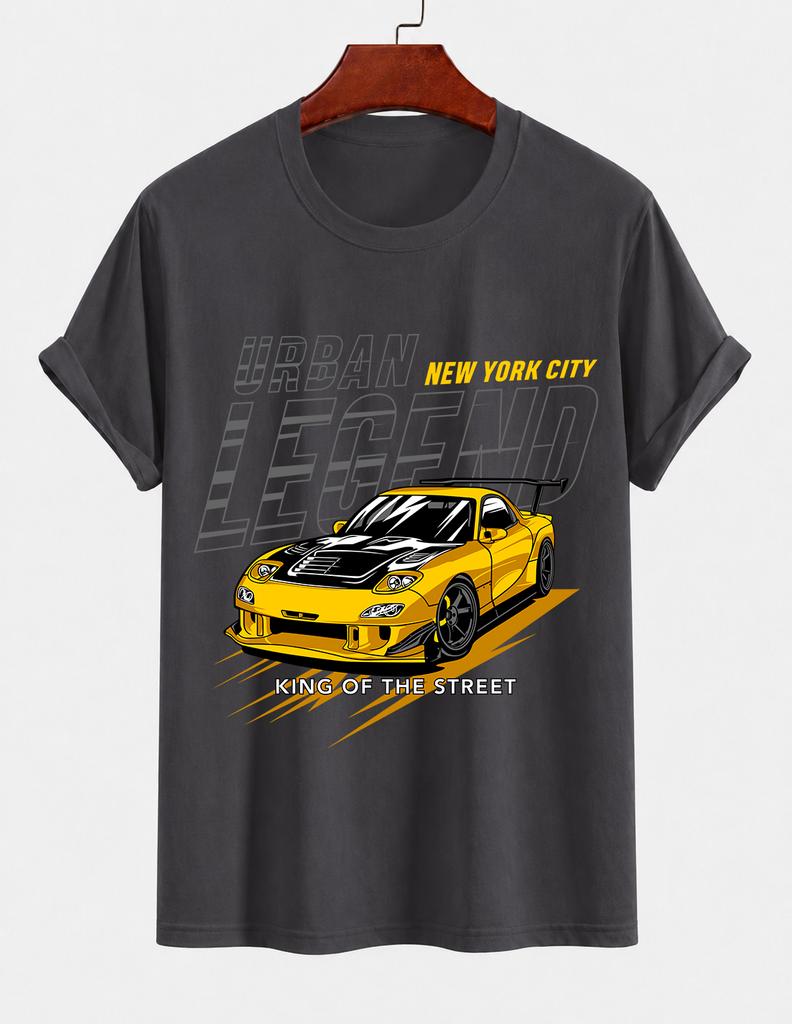 Unisexs Pure Cotton Solid Color Tshirt Urban Legend Street King Jdm Sports Car Print Crew Neck Short Sleeve Street Casual Top