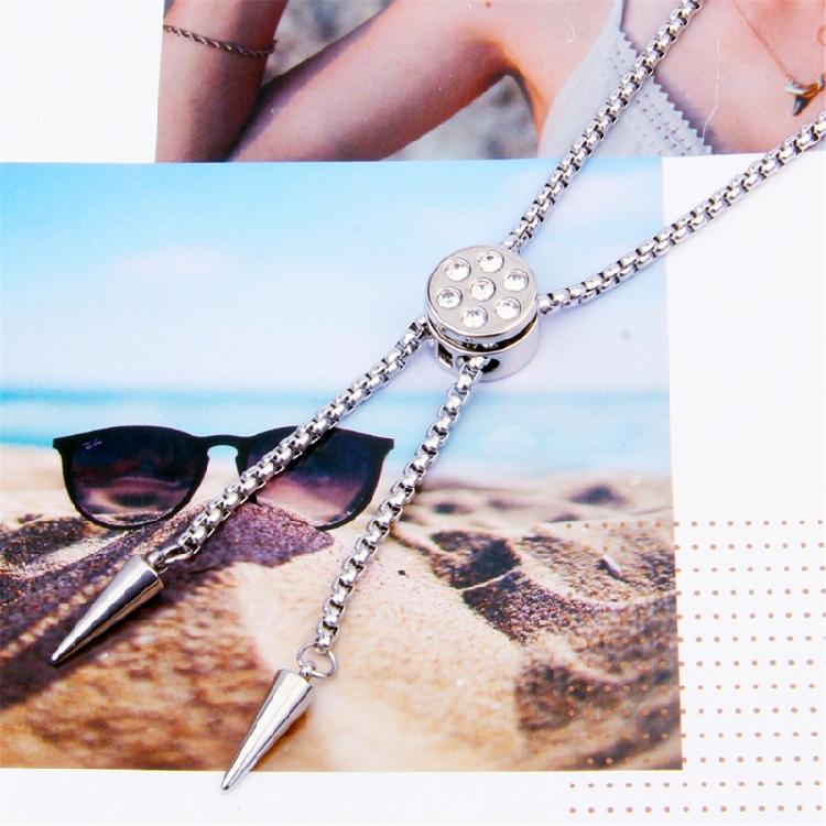 Perfect Gift Stainless Steel Bolo Necklace with Sliding Block Design and Rhinestones Design for Daily & Parties