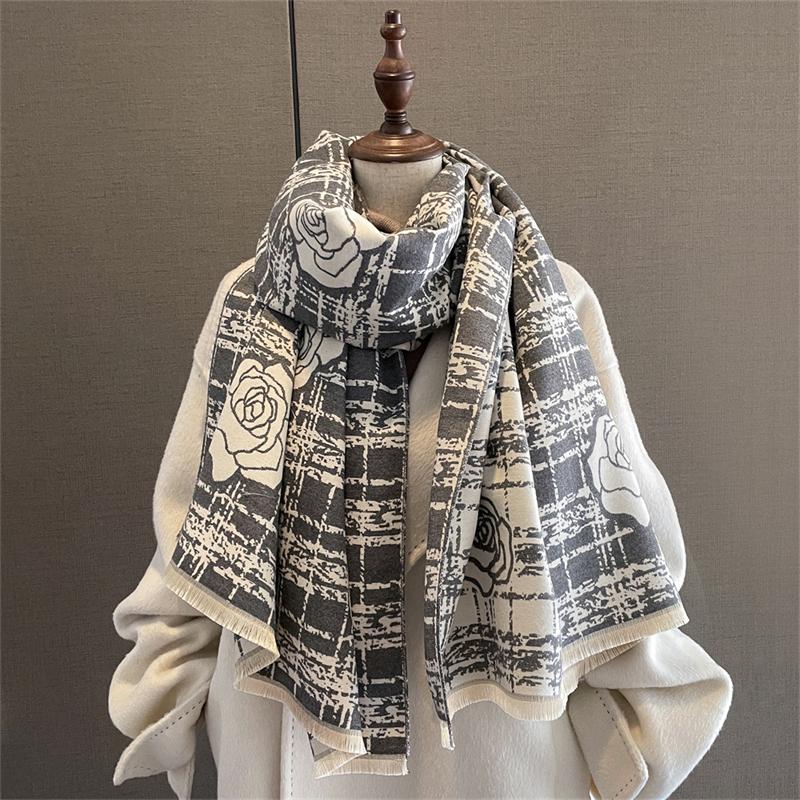 Luxury Brand Floral Print Scarf for Women Warmer Winter Cashmere Pashmina Scarves Shawls Female Thick Blanket Wraps Foulard