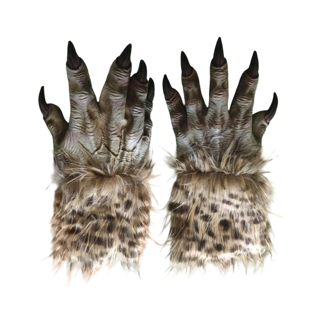 Gants de Loup-Garou d'Halloween avec Griffes, Mains Poilues Costume pour Fête à la Maison