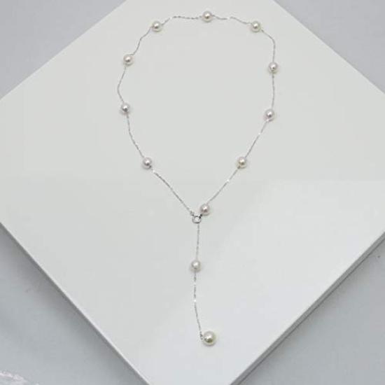 Pearl Akoya Pearl Station Genuine Akoya Pearl Necklace, K14WG, Necklace, 6mm-6.5mm, Design, (K14WG), 15576-2