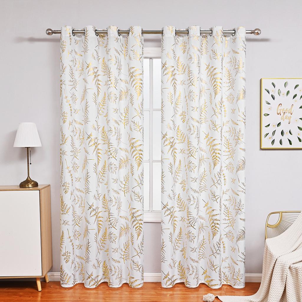 1pc White Sheer Curtains with Golden and Silvery Vine Branches, Light Filtering, Privacy, Easy To Install. Suitable for Hotels, Offices, Schools