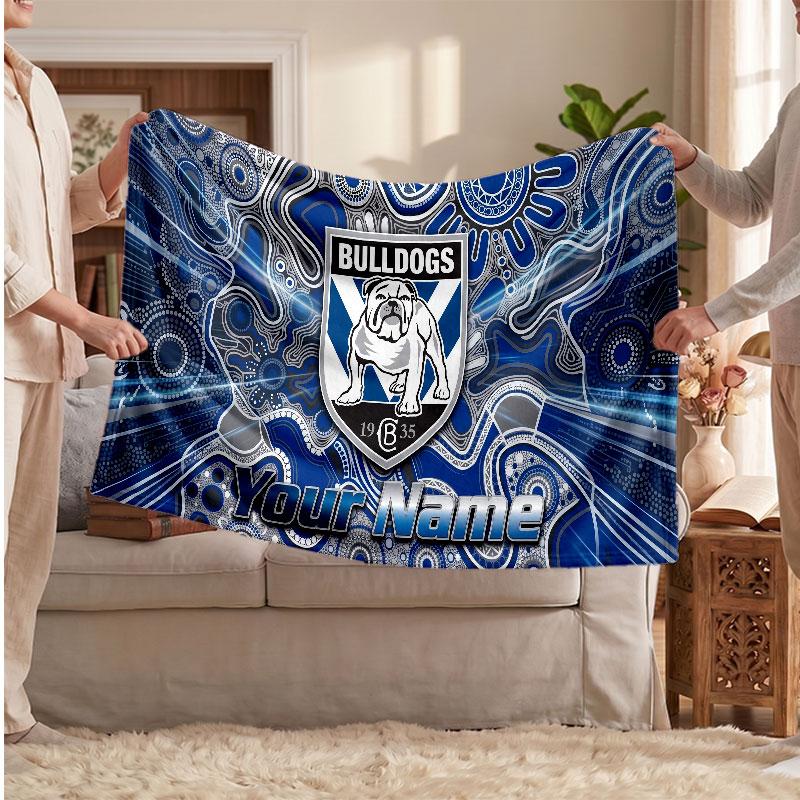 Canterbury-Bankstown Bulldogs Flannel Blanket, Custom Name Text Personalized Soft Throw Blanket Home Decor Gift