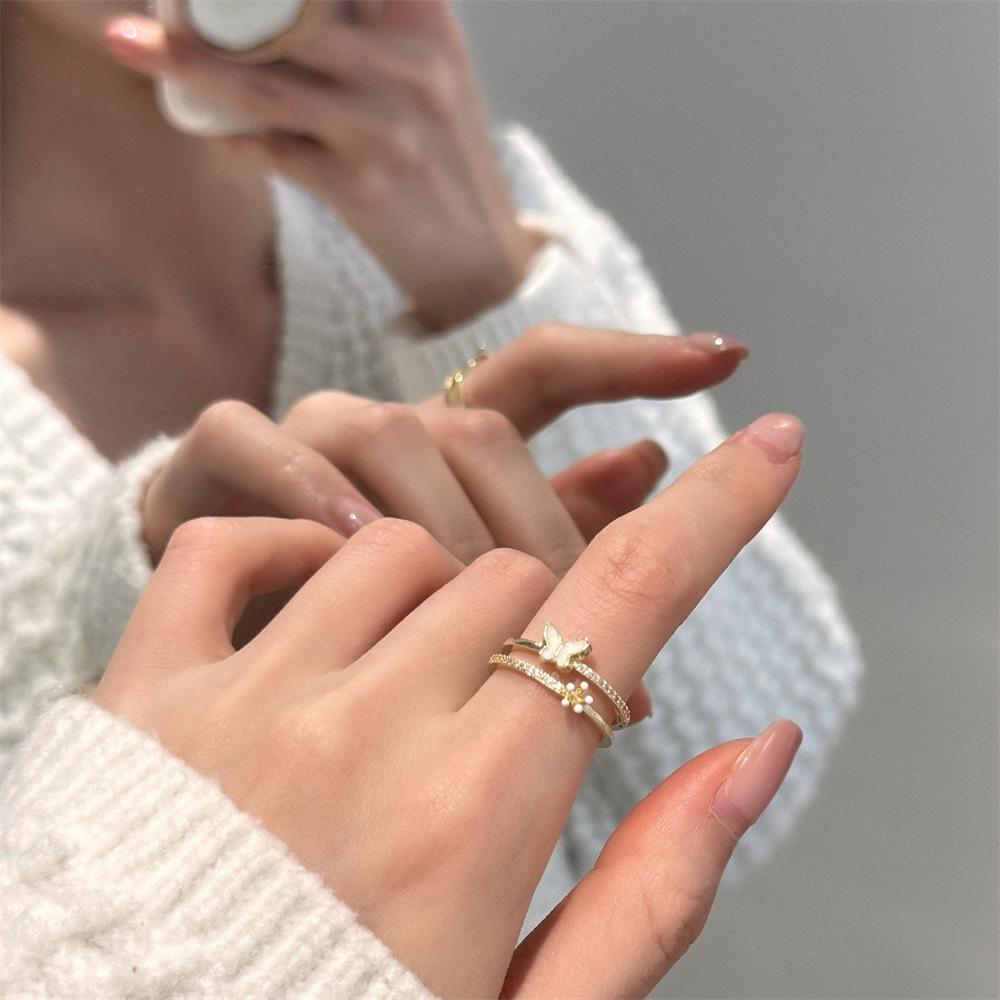 Color Enamel Fritillary Butterfly Ring Women's Open Index Finger Ring New Products