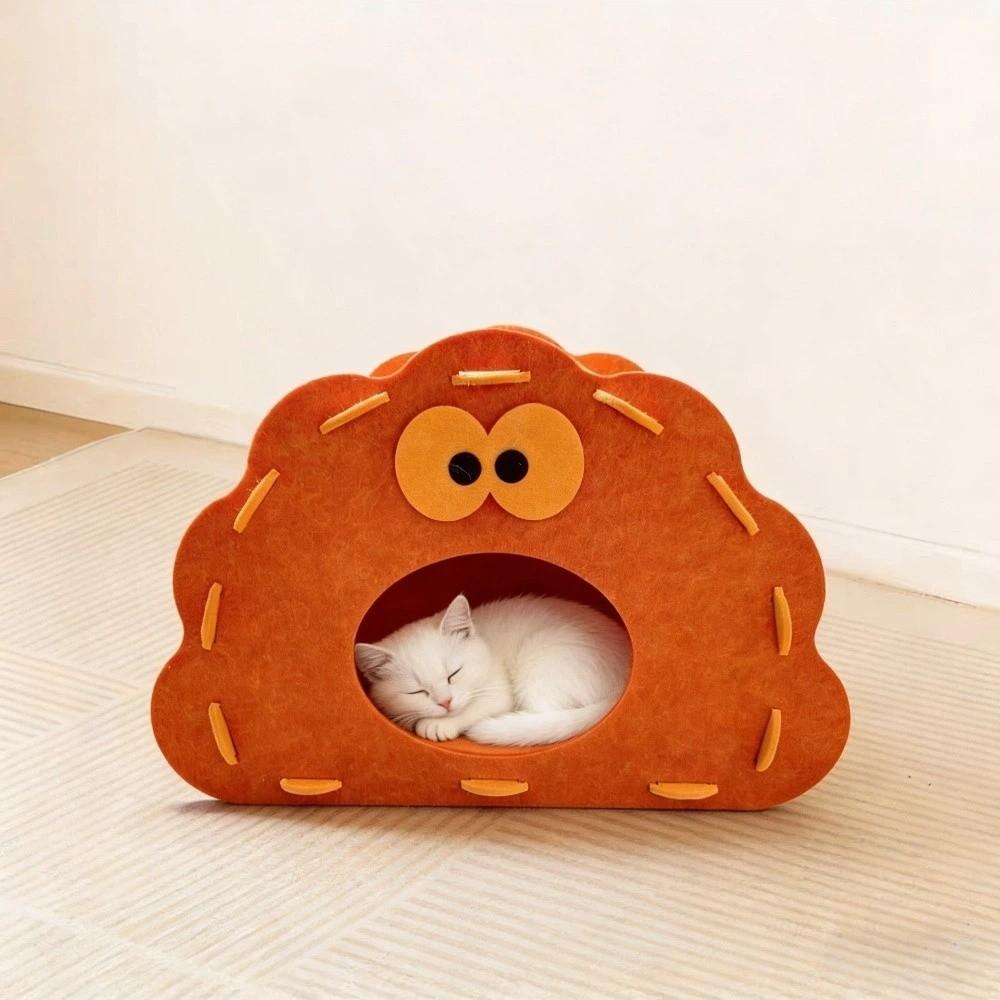 Wear-Resistant Felt Cat Bed Cave Non-Flaking Cat Hiding Nest  For Cats Puppy оранжевый