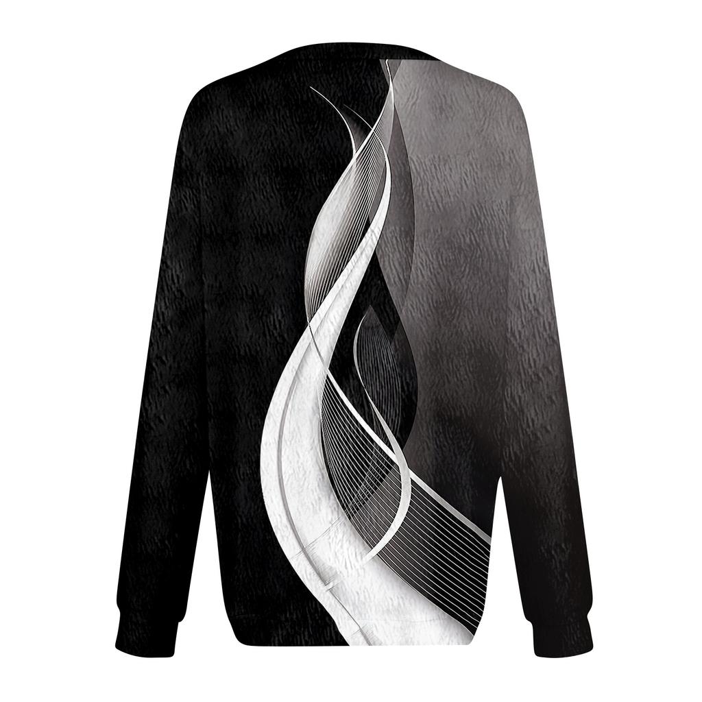 Women's Fashion Round Neck Pullover Top Long Sleeve Tee Printed Sweatshirt