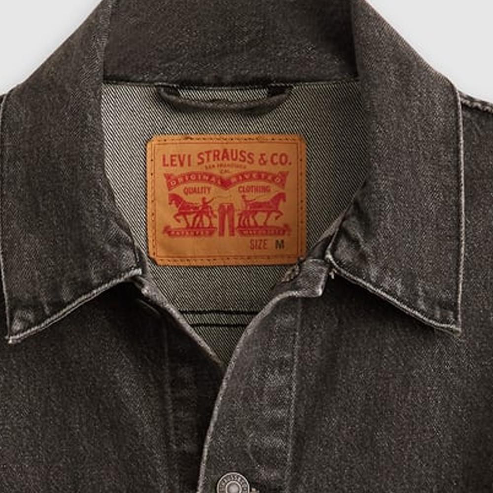 Levis Solid Color Single-Breasted Pocket Long Sleeve Loose Denim Jacket Unisex Jackets Black A7632-0002