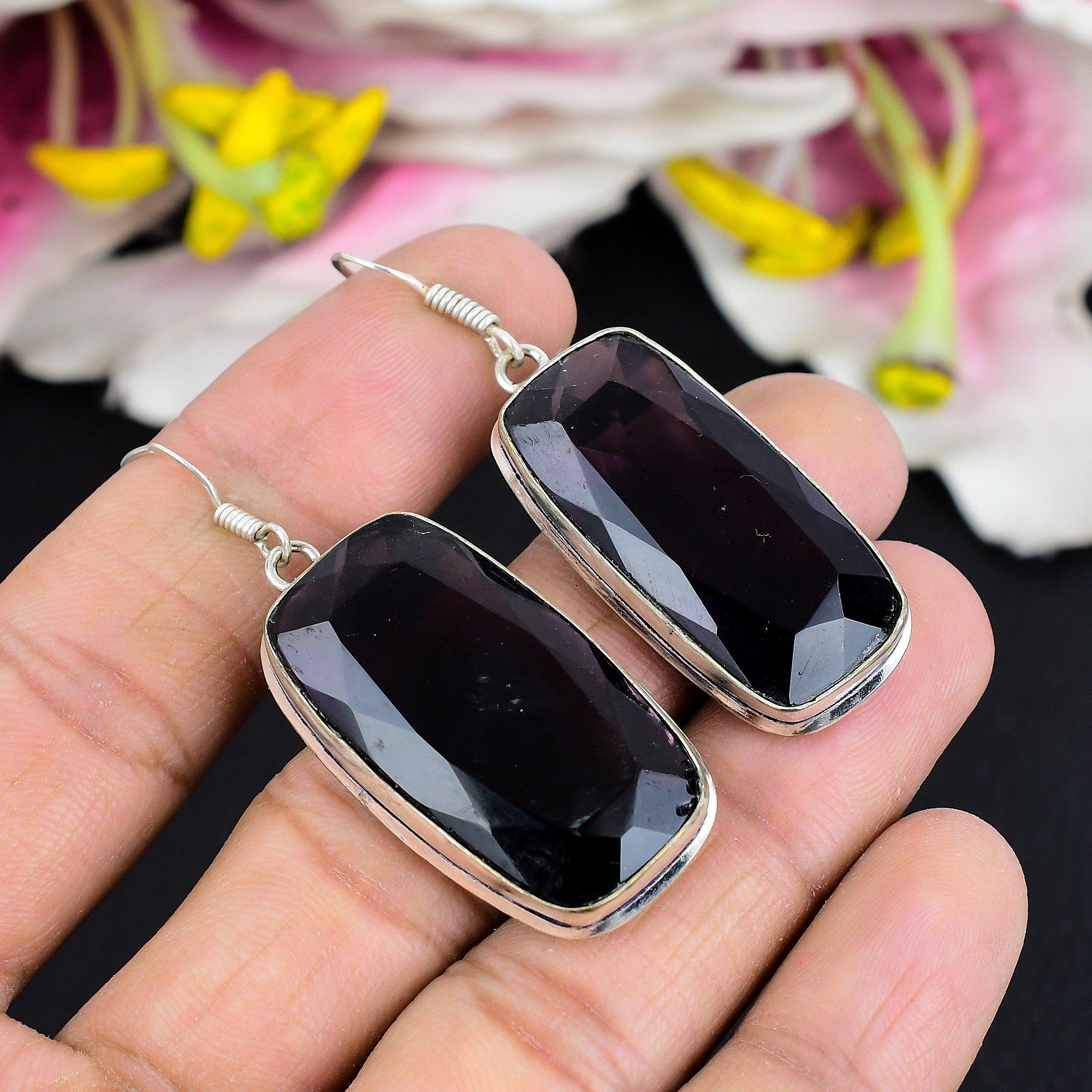 

Black Spinel Gemstone Handmade 925 Sterling Silver Jewelry Earring 2.21 KG-1750