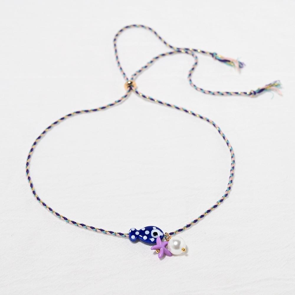 Bohemian Fish Pendant Necklace Ceramic Marine Fish Pendant Necklace Cartoon Collarbone Chain Women