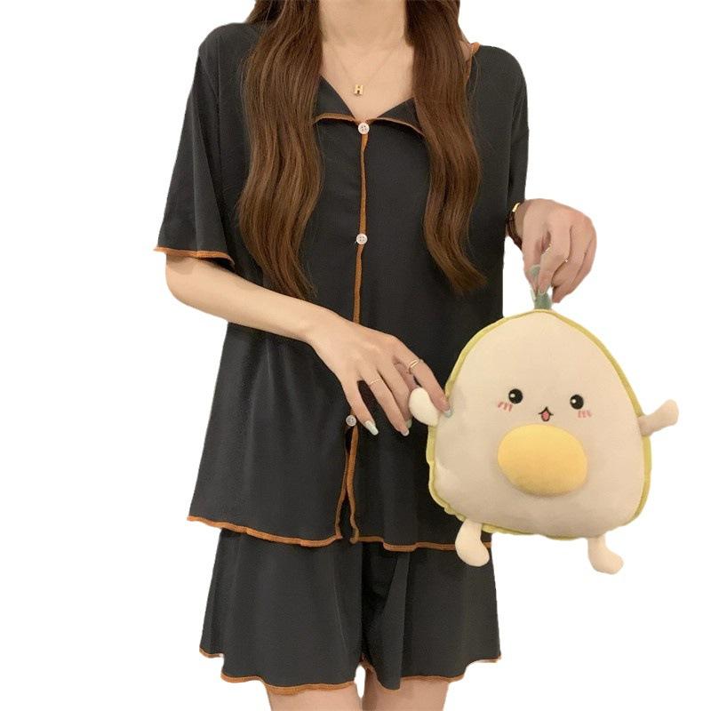 Damen Rosa Pyjama Set - Kurzärmeliges Knopfleisten-Oberteil & Passende Shorts Weiche Gemütliche Loungewear